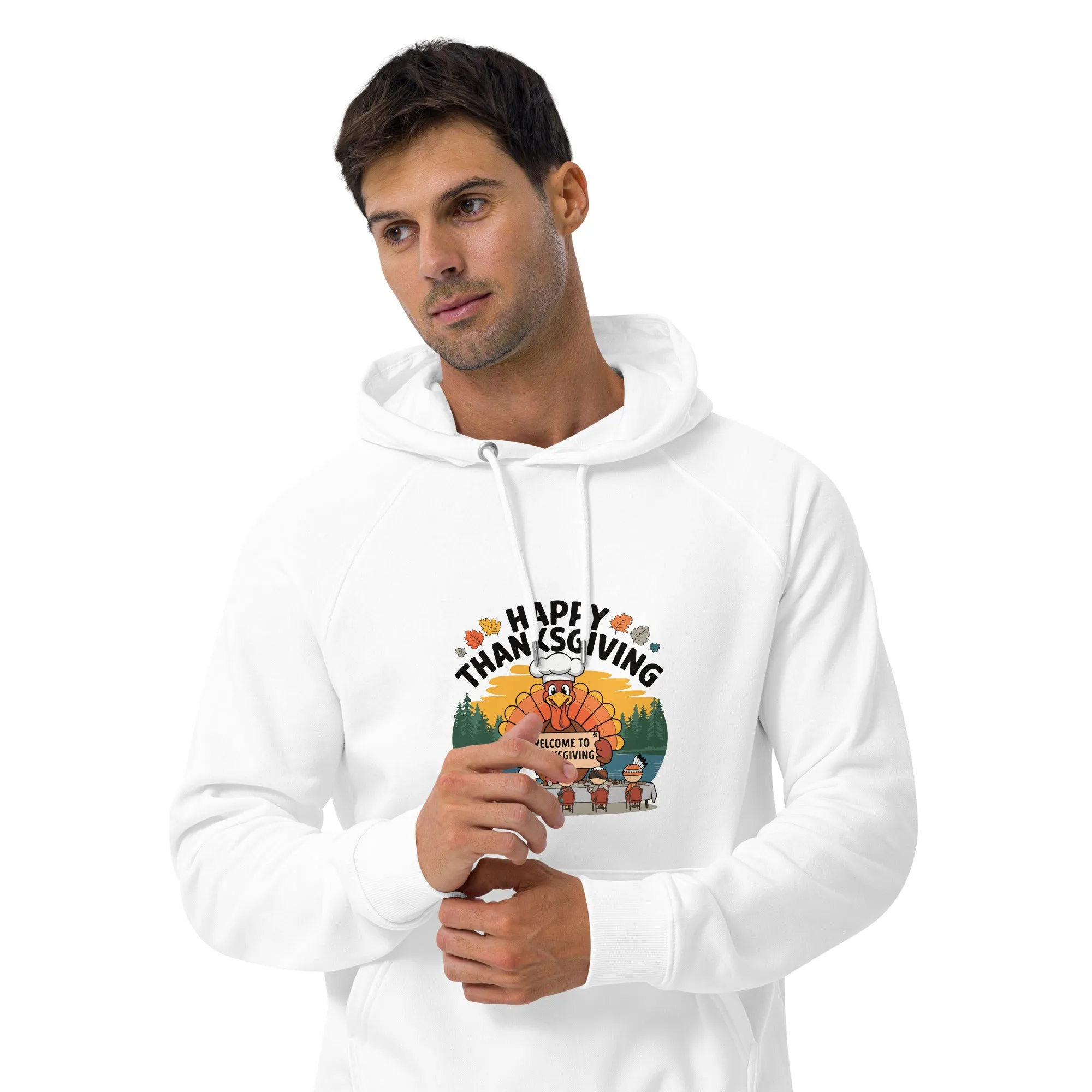 Welcome To Thanksgiving Graphic Men Eco Raglan Hoodie