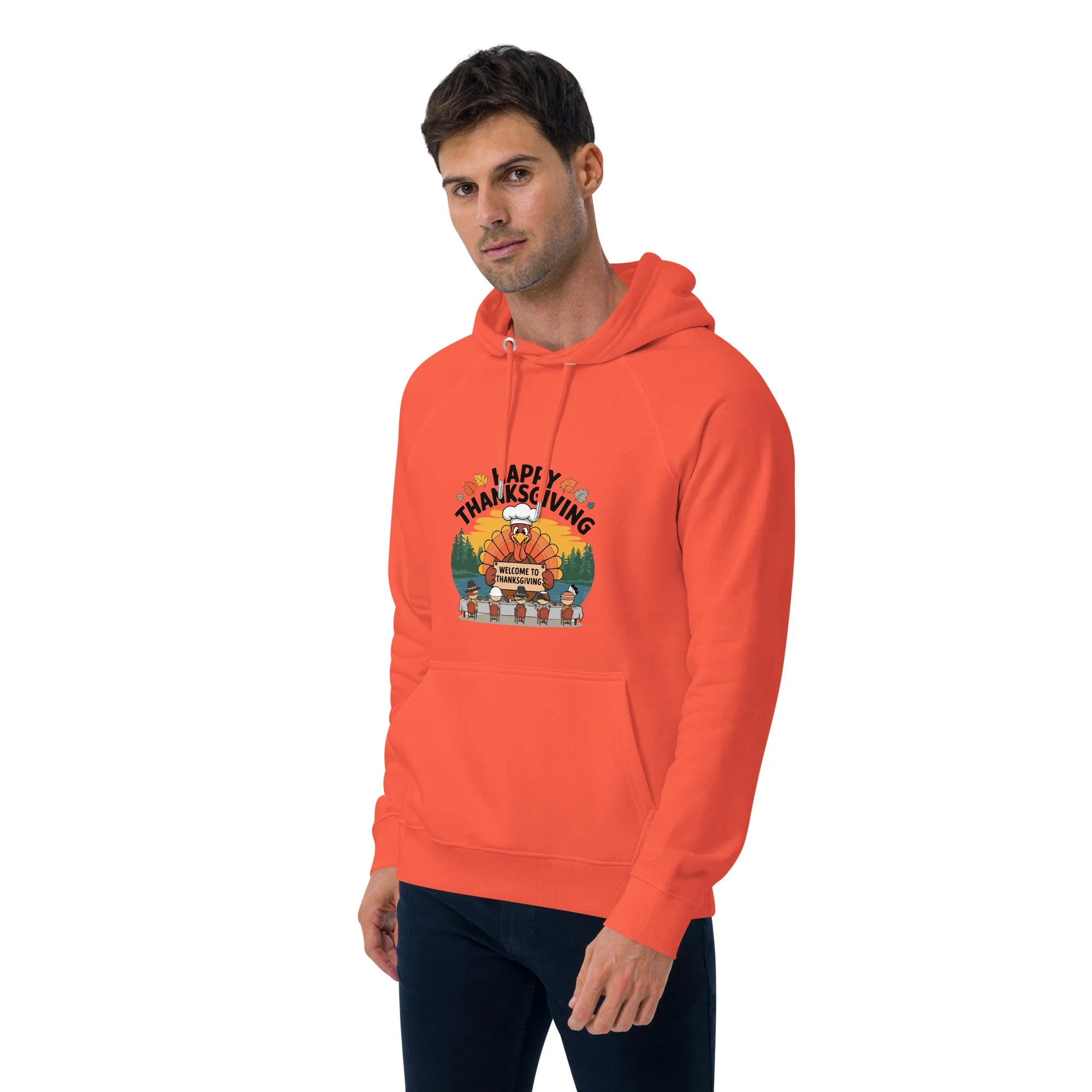 Welcome To Thanksgiving Graphic Men Eco Raglan Hoodie