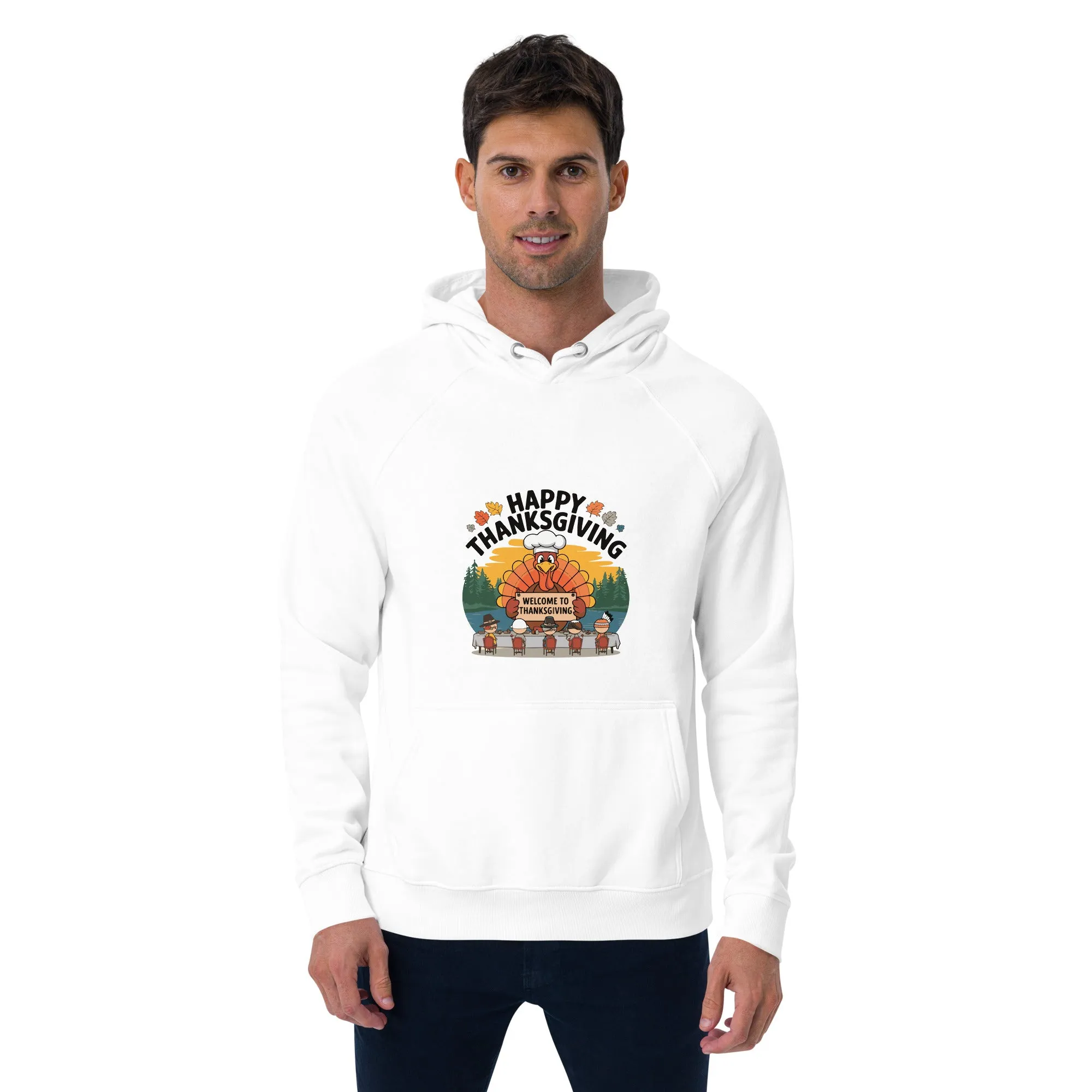 Welcome To Thanksgiving Graphic Men Eco Raglan Hoodie