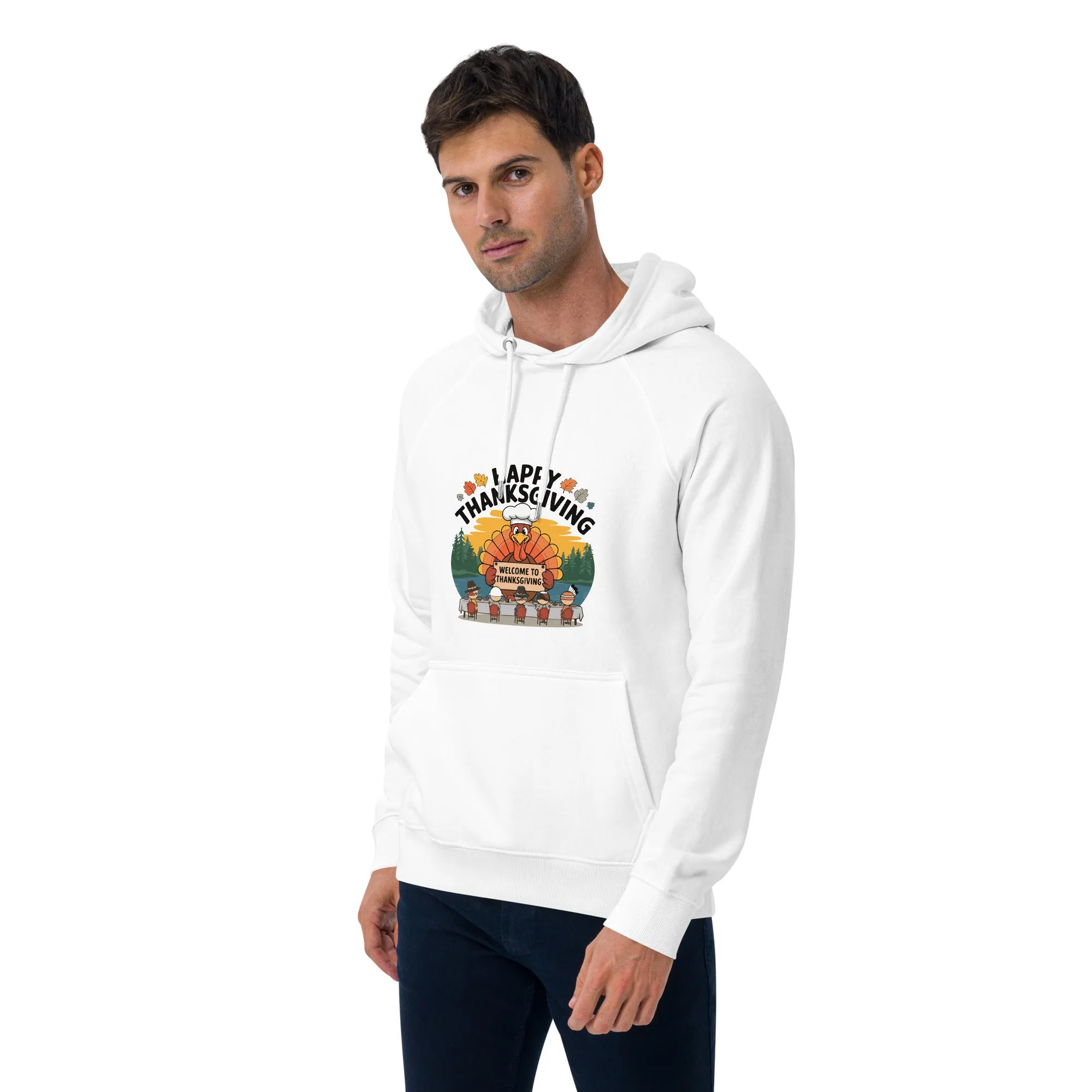 Welcome To Thanksgiving Graphic Men Eco Raglan Hoodie