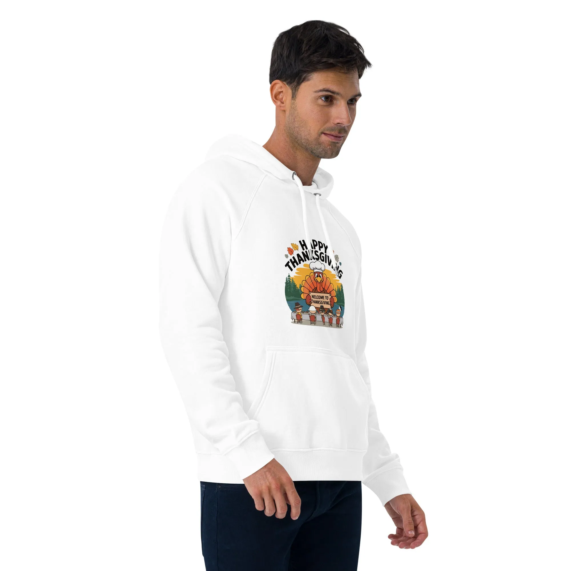 Welcome To Thanksgiving Graphic Men Eco Raglan Hoodie