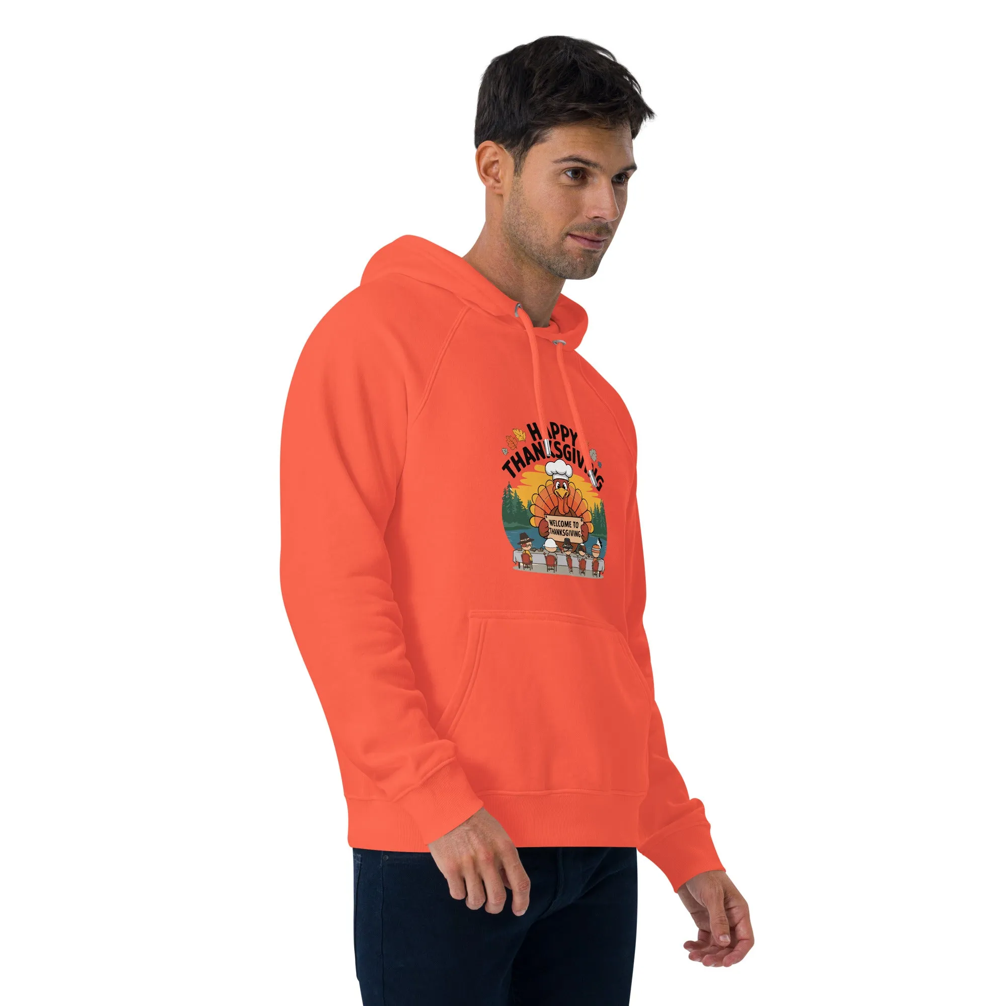 Welcome To Thanksgiving Graphic Men Eco Raglan Hoodie