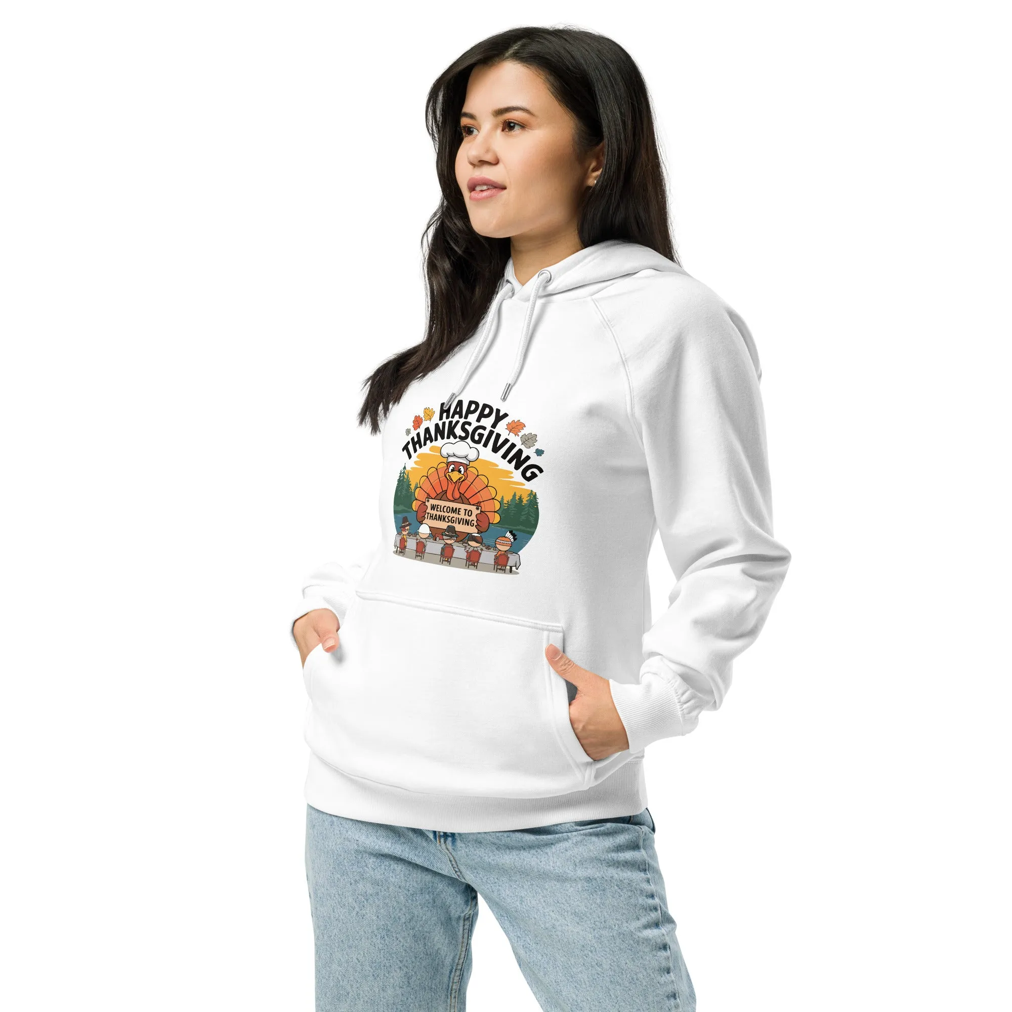 Welcome To Thanksgiving Graphic Women Eco Raglan Hoodie