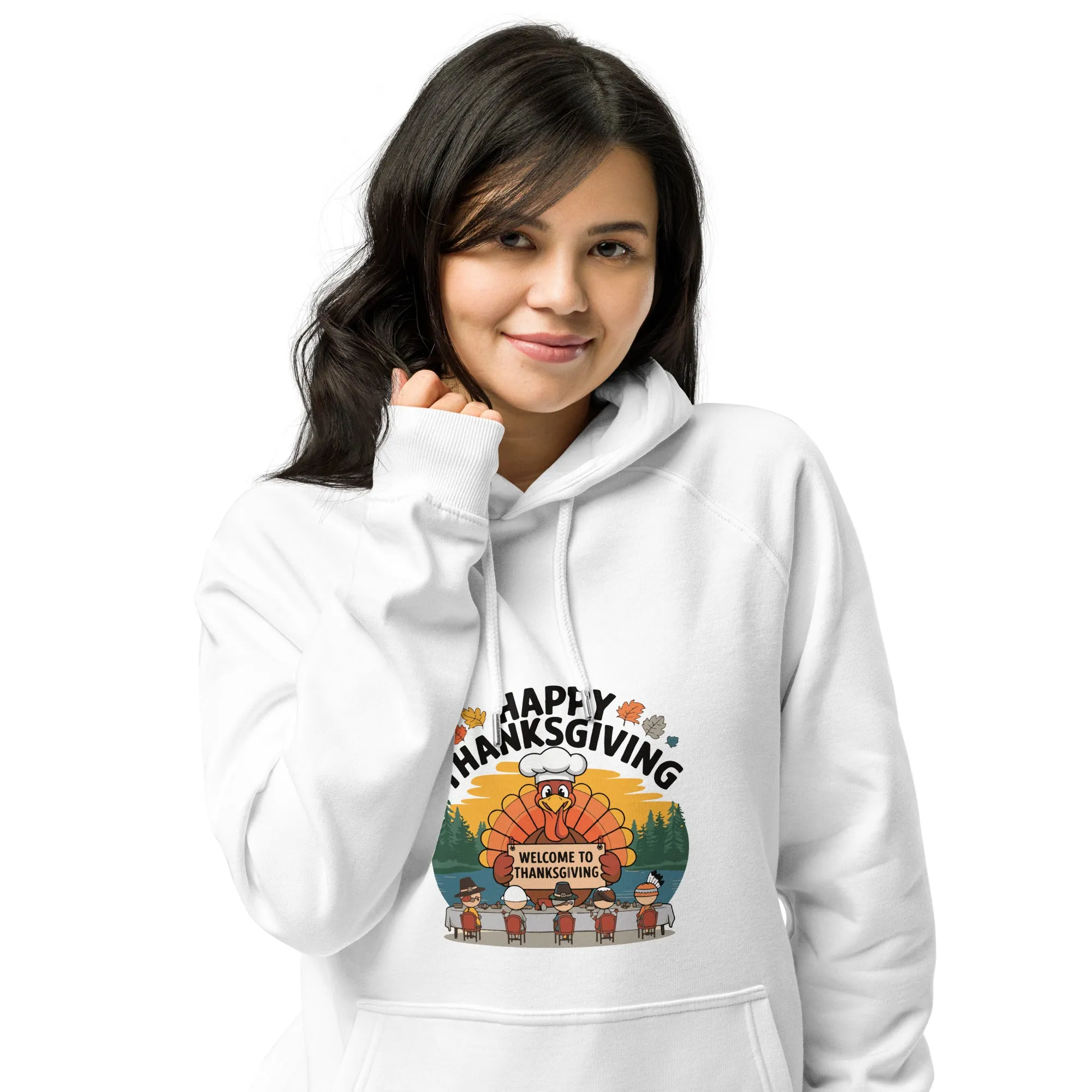 Welcome To Thanksgiving Graphic Women Eco Raglan Hoodie