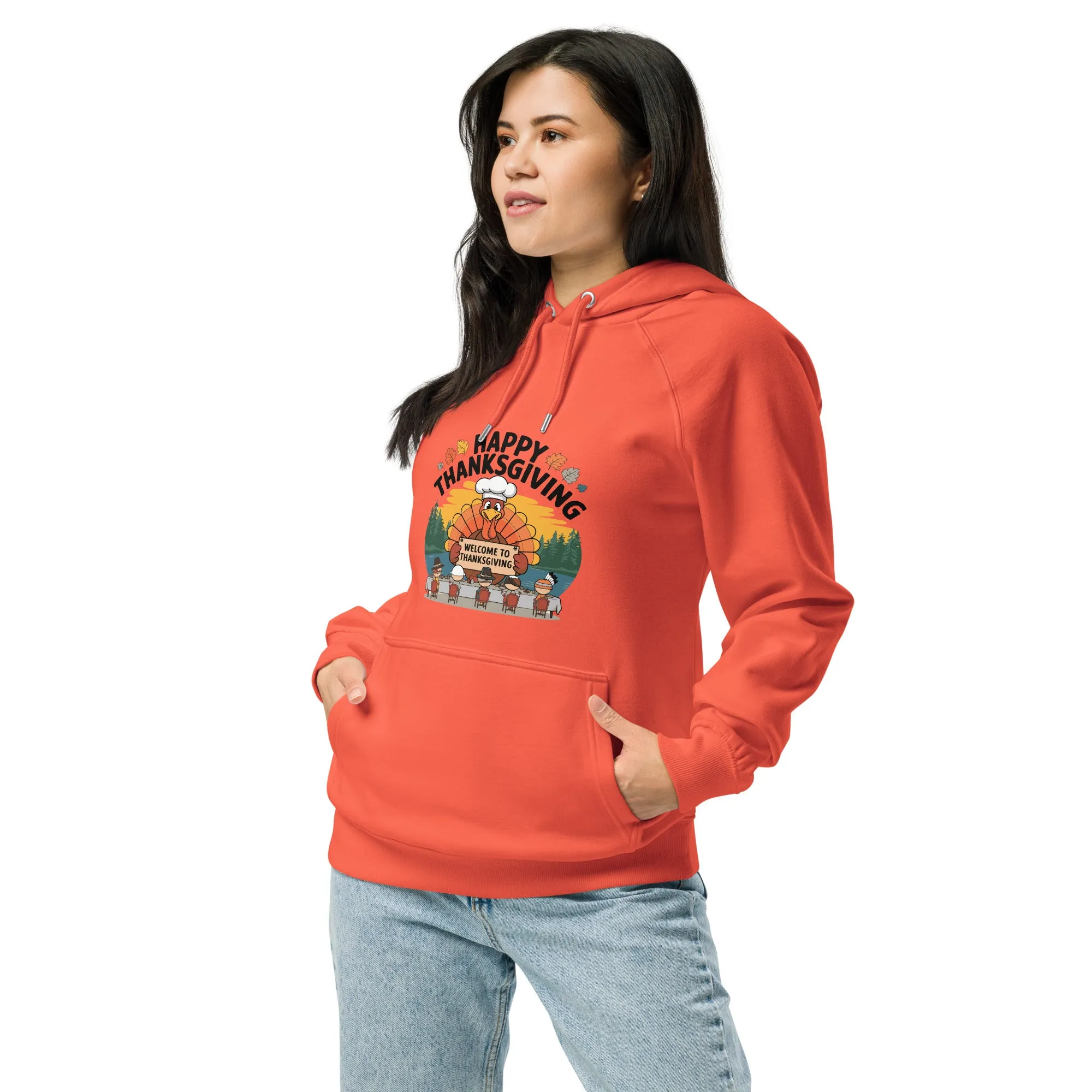 Welcome To Thanksgiving Graphic Women Eco Raglan Hoodie