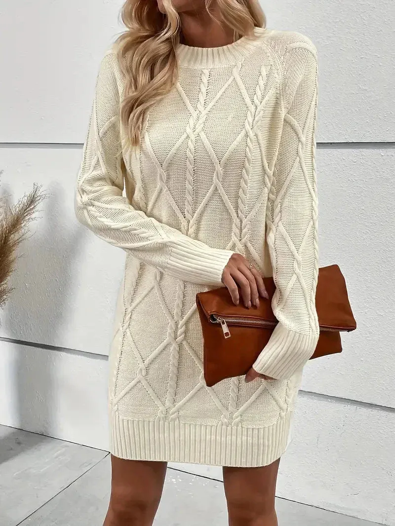 Wenkouban-Christmas Thanksgiving Gift New Year's Eve Dress party look inspos back to school dress  Casual Crewneck Solid Color Knit Sweater Dress