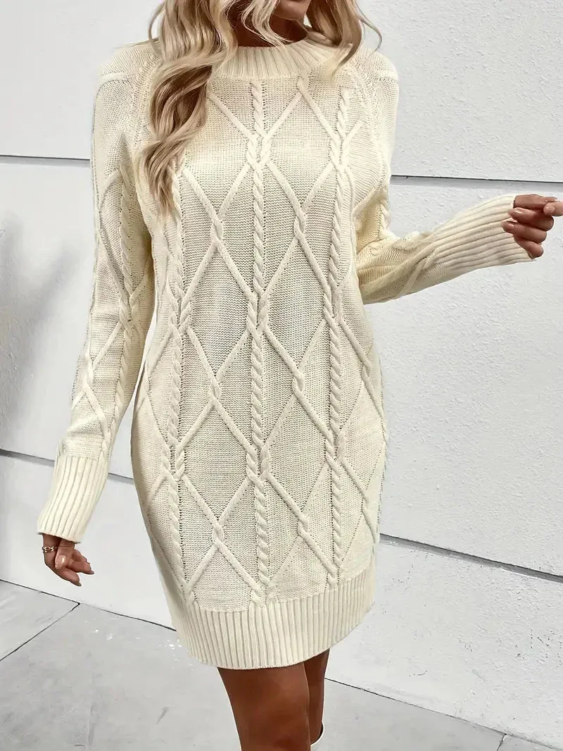 Wenkouban-Christmas Thanksgiving Gift New Year's Eve Dress party look inspos back to school dress  Casual Crewneck Solid Color Knit Sweater Dress