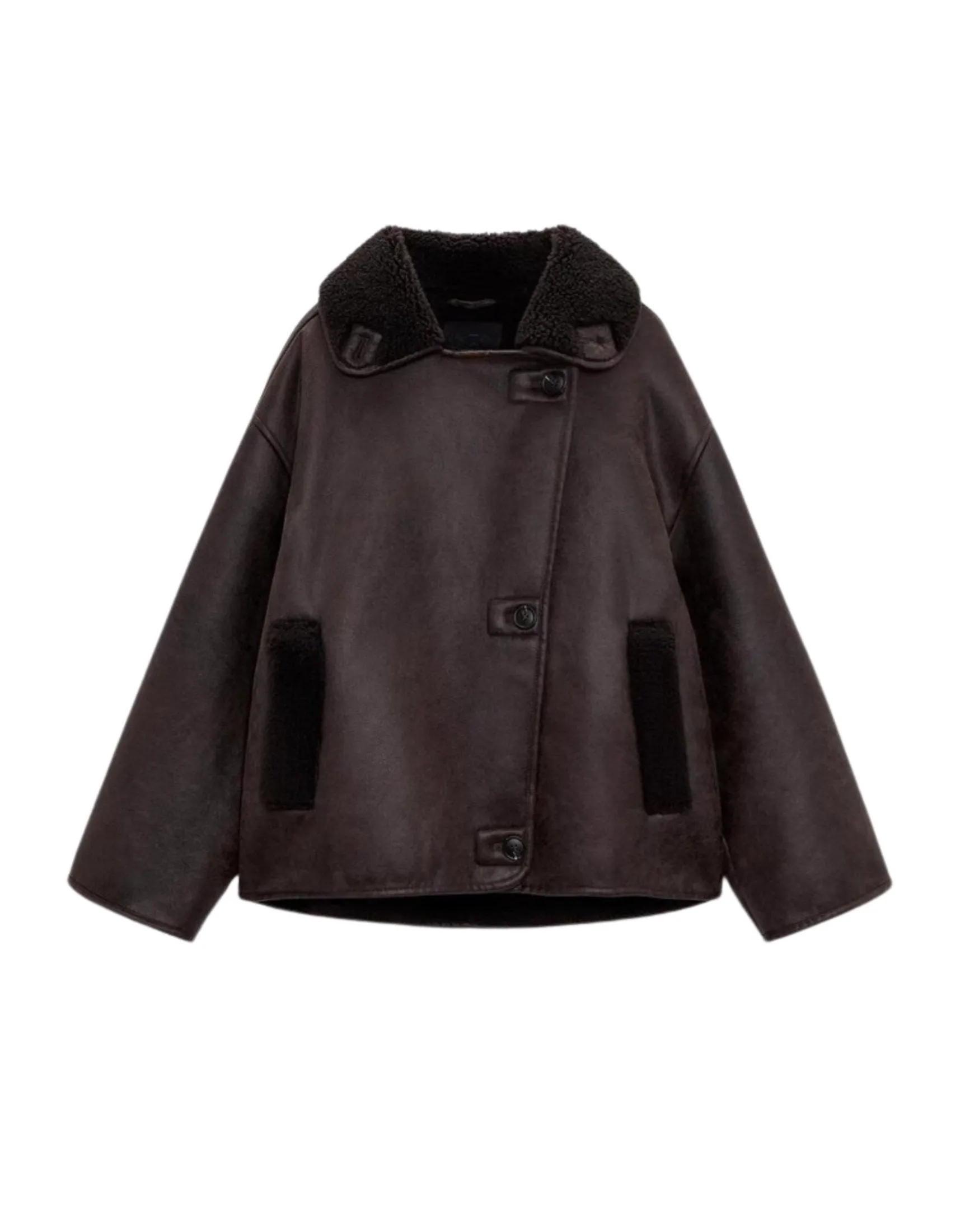 Wenkouban-Winter Outfits Christmas Minsa Shearling-Lined Faux Leather Jacket