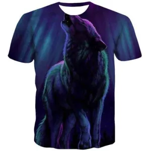 Wolf T-shirt Men Graffiti Tshirts Cool Aurora T-shirts Graphic Purple T-shirts 3d Punk Tshirts Novelty Short Sleeve T shirts Men