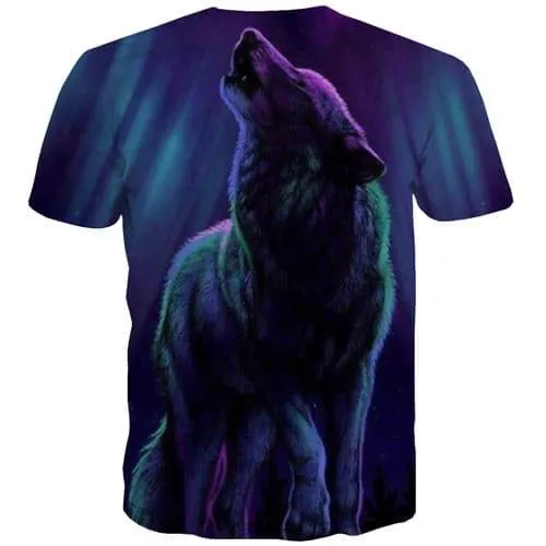 Wolf T-shirt Men Graffiti Tshirts Cool Aurora T-shirts Graphic Purple T-shirts 3d Punk Tshirts Novelty Short Sleeve T shirts Men