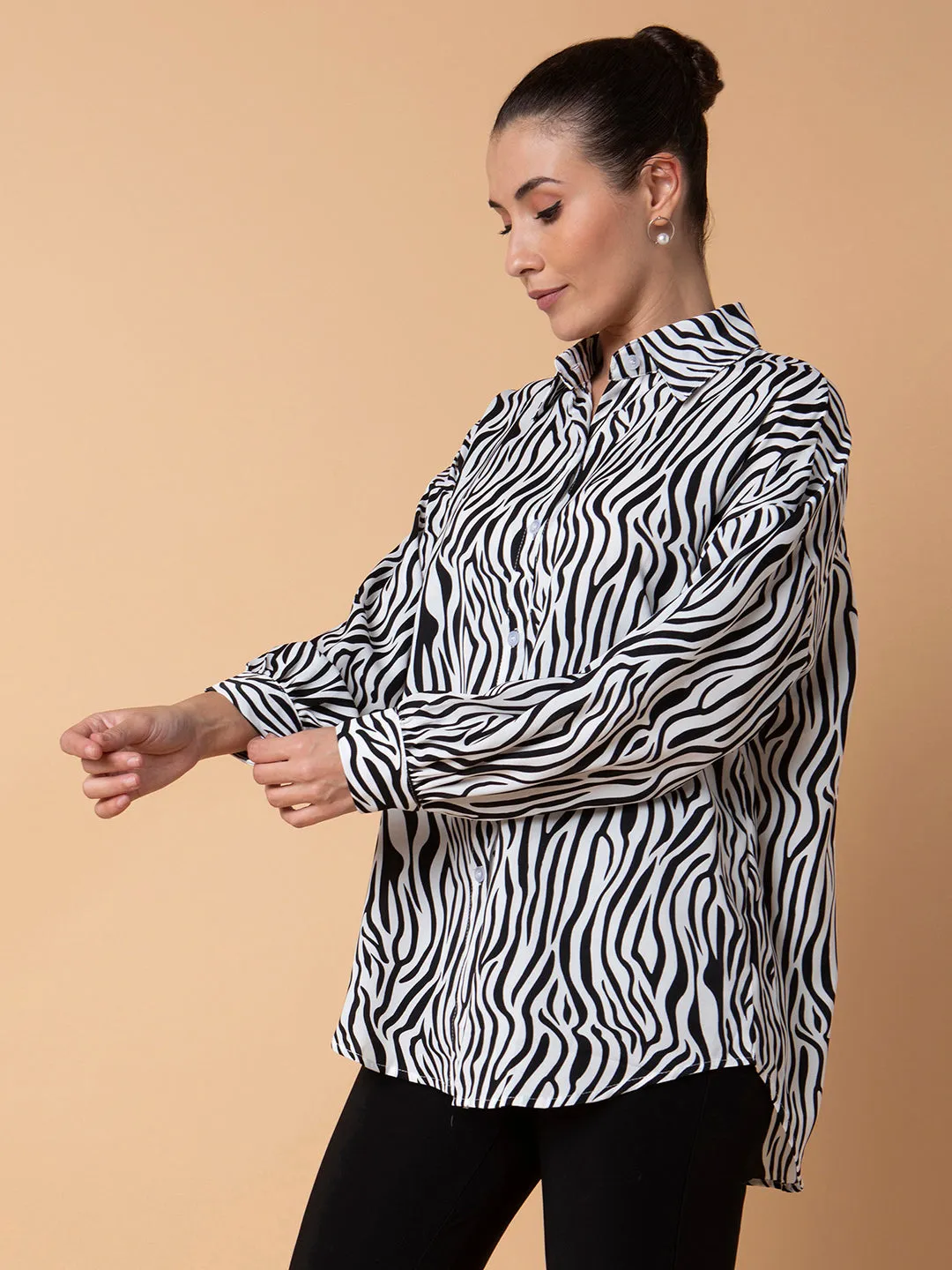 Women Abstract Black Oversized Shirt