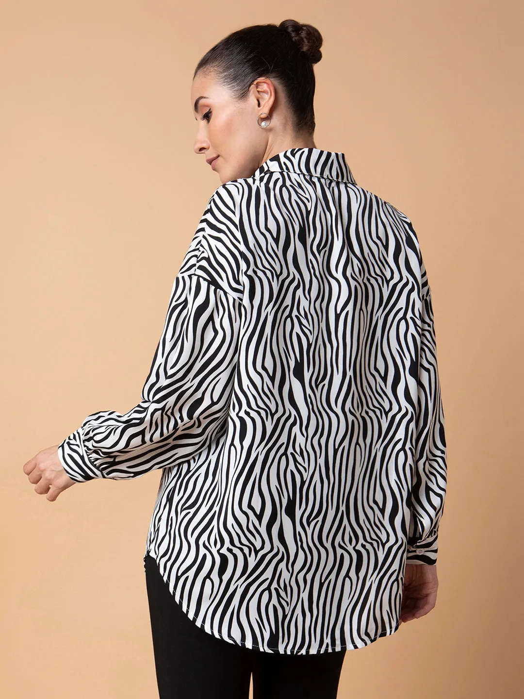 Women Abstract Black Oversized Shirt