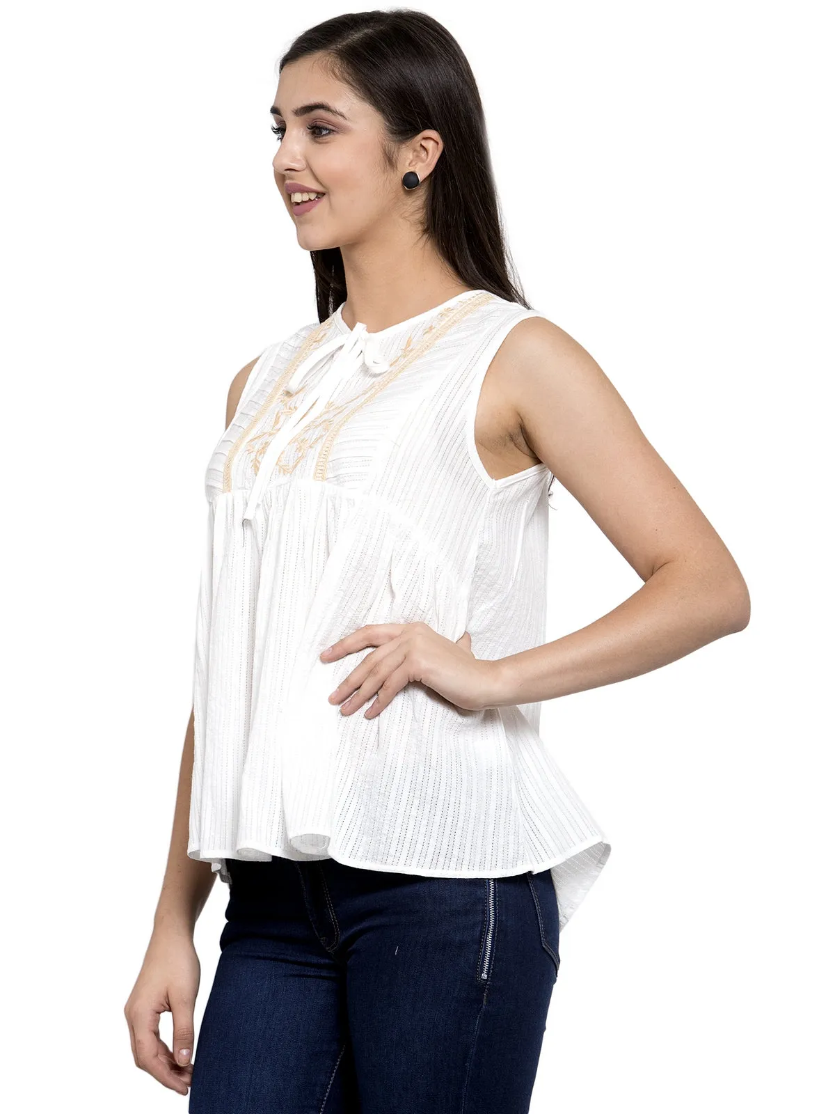 Women Polycotton Round Neck Peplum Top