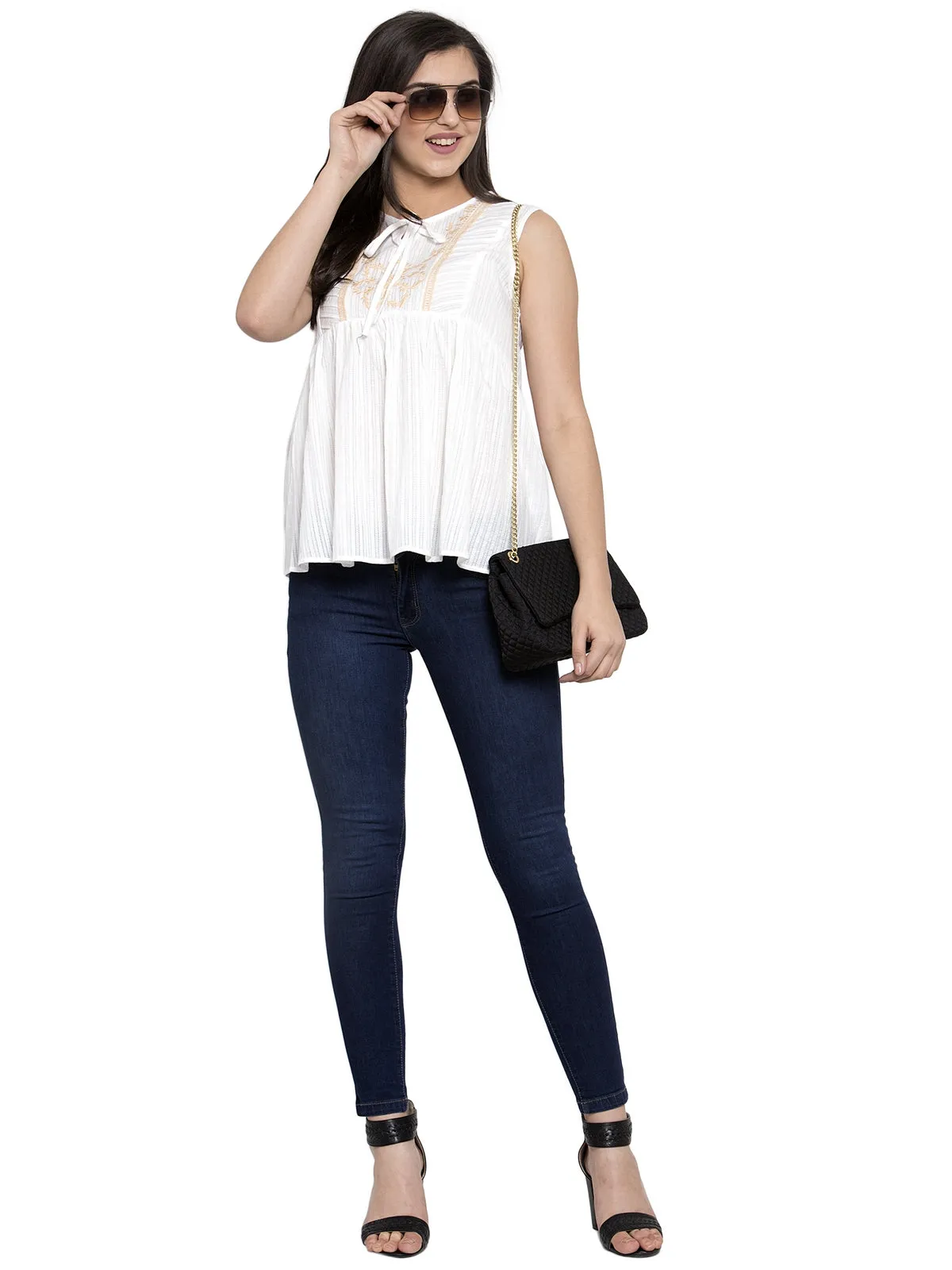 Women Polycotton Round Neck Peplum Top