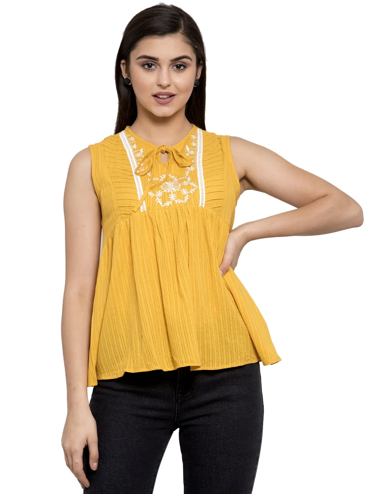 Women Polycotton Round Neck Peplum Top