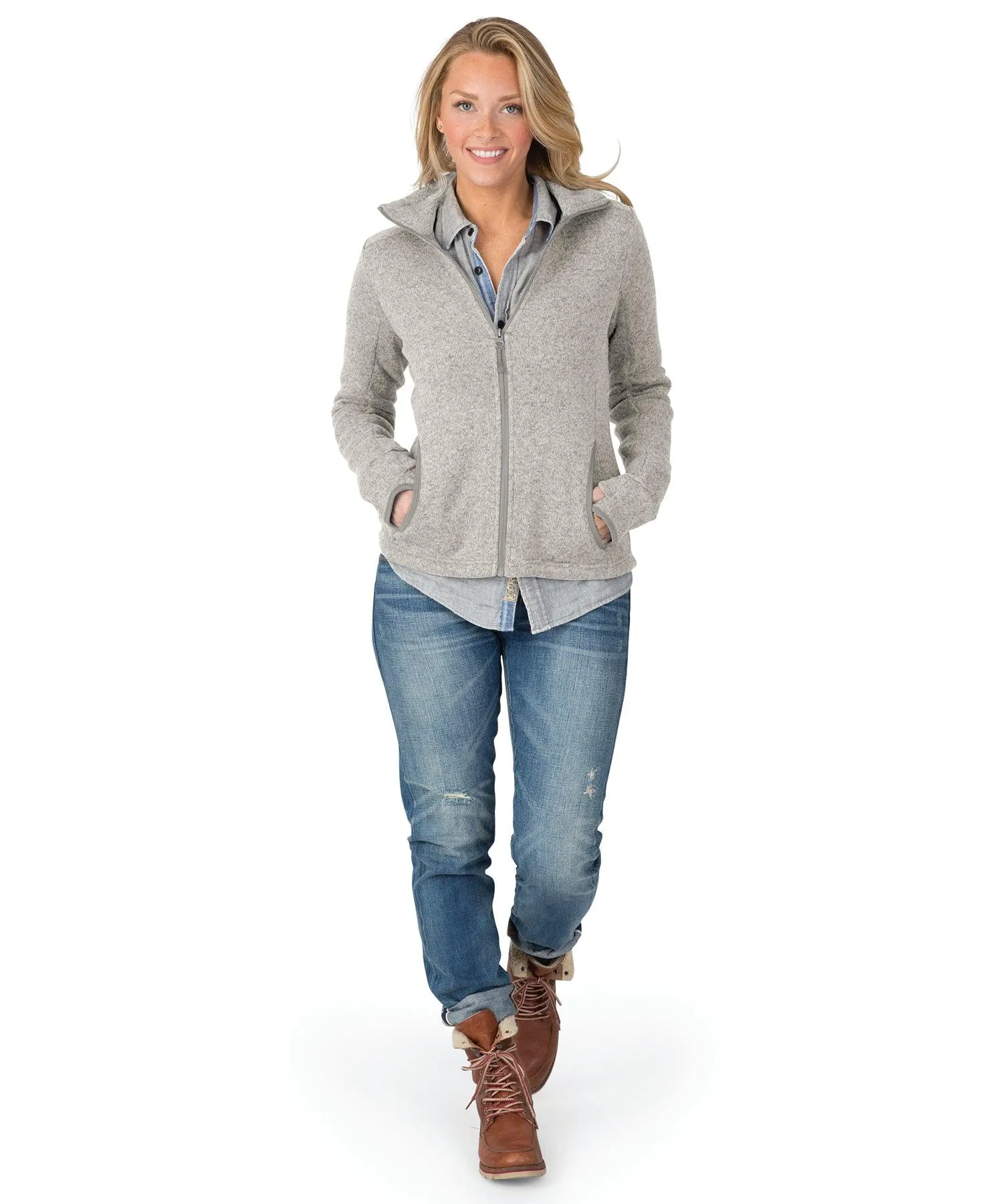 Women's Heathered Fleece Jacket Light Grey