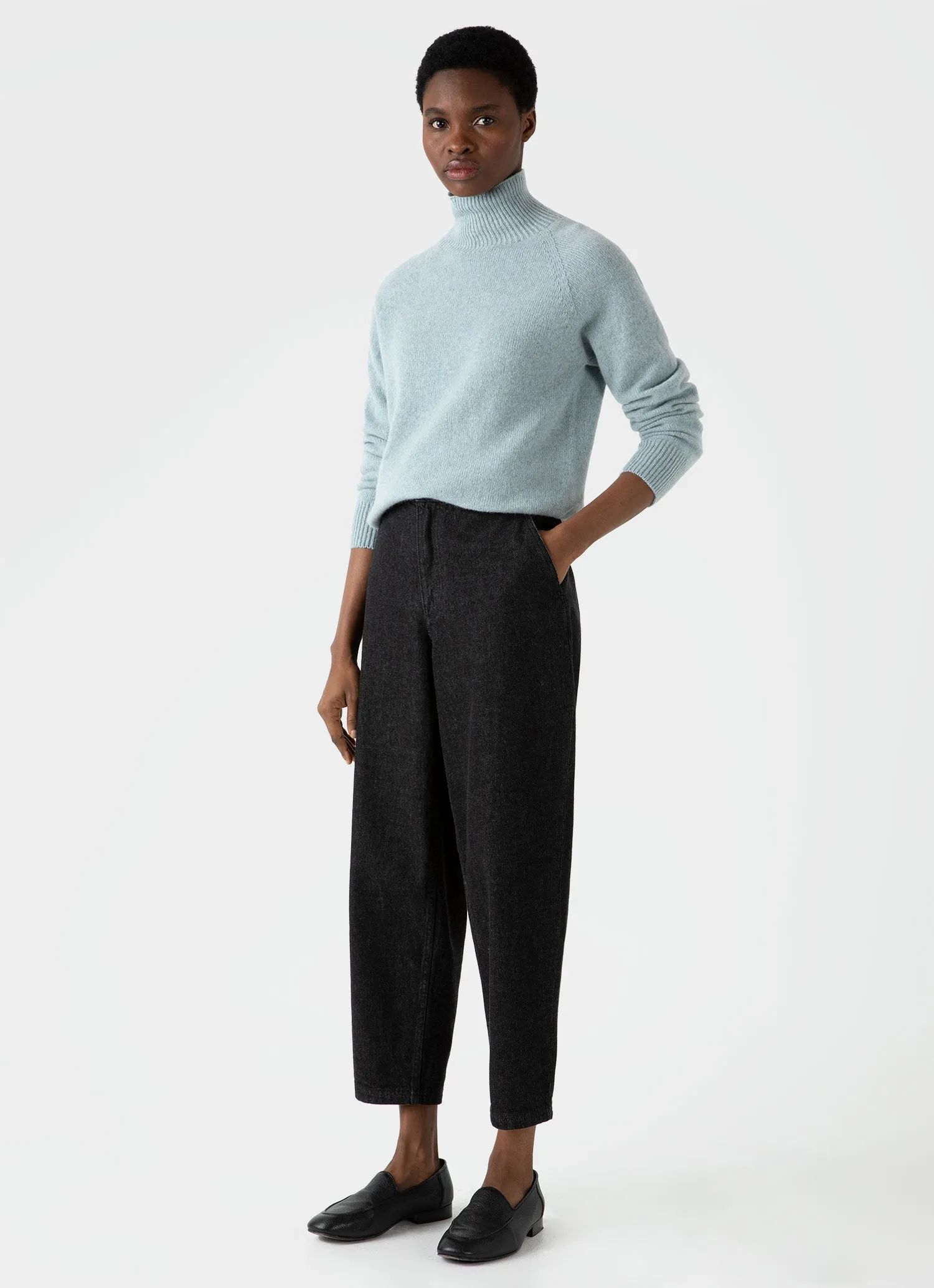 Women's Lambswool Funnel Neck Jumper in Blue Sage