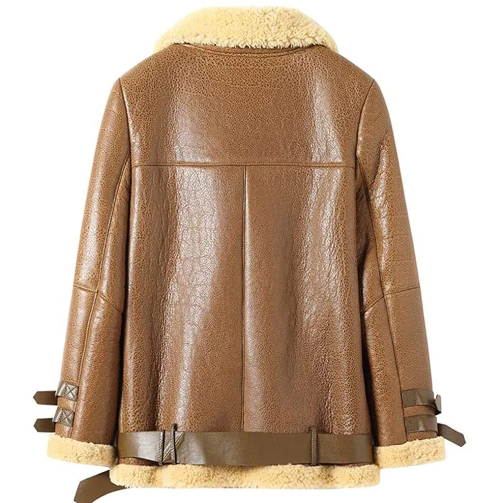 Womens Shearling Sheepskin Bomber Jacket