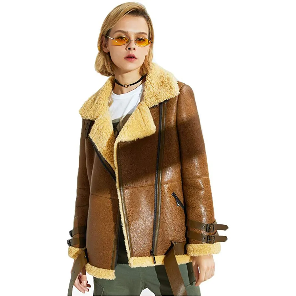 Womens Shearling Sheepskin Bomber Jacket