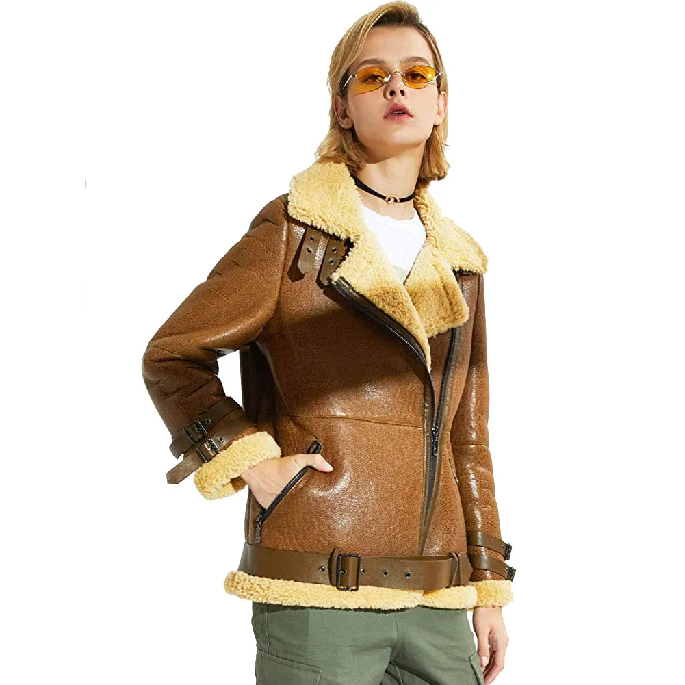 Womens Shearling Sheepskin Bomber Jacket