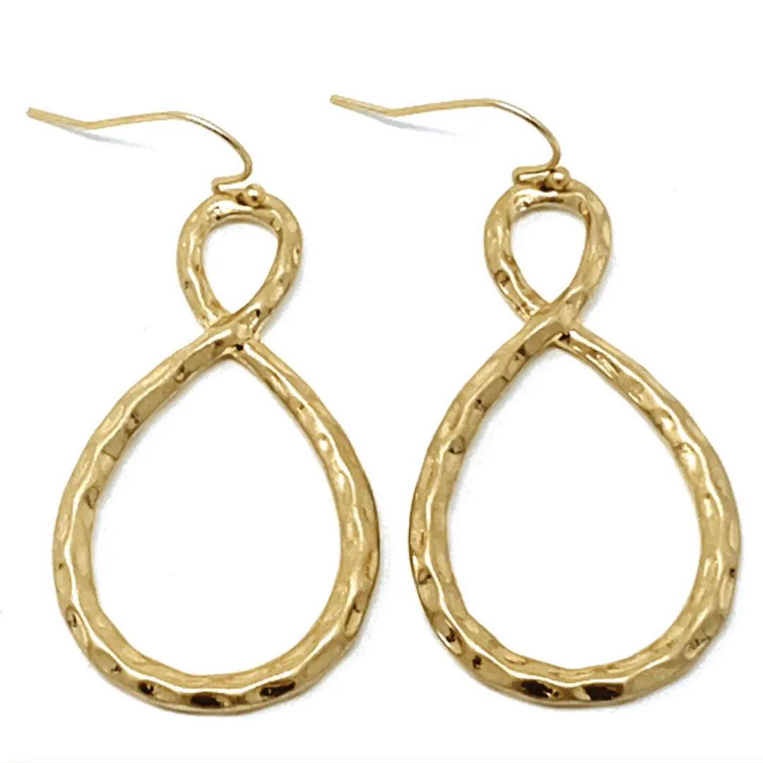 Worn Gold Hammered Infinity Twisted Hoop Earrings