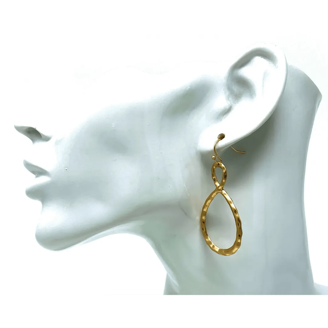 Worn Gold Hammered Infinity Twisted Hoop Earrings