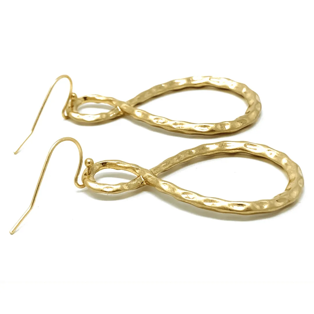 Worn Gold Hammered Infinity Twisted Hoop Earrings