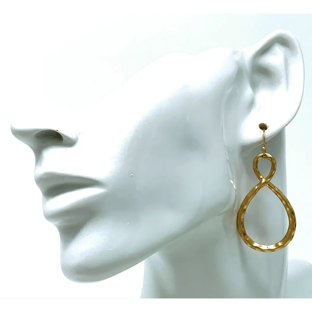 Worn Gold Hammered Infinity Twisted Hoop Earrings