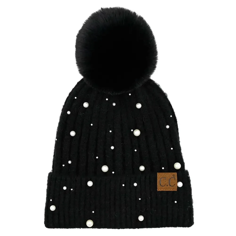 Yana Pearl Black Pom Hat