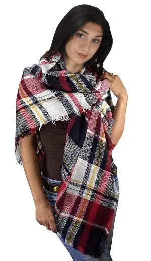 Yellow Black Multicolor Tartan Plaid Oversized Blanket Scarf Shawl Wrap Poncho