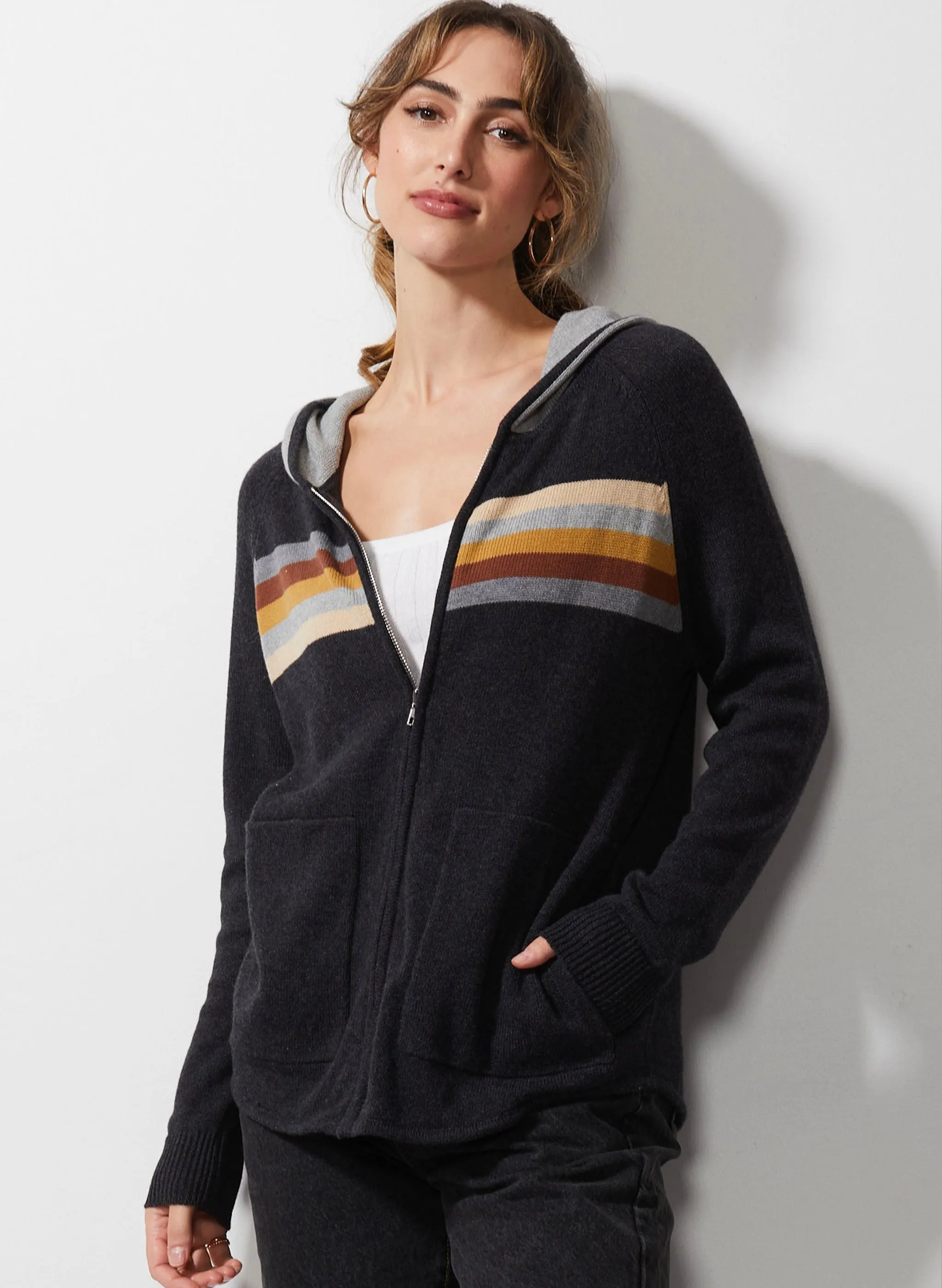 Zaket & Plover - Retro Stripe Hoodie - Charcoal