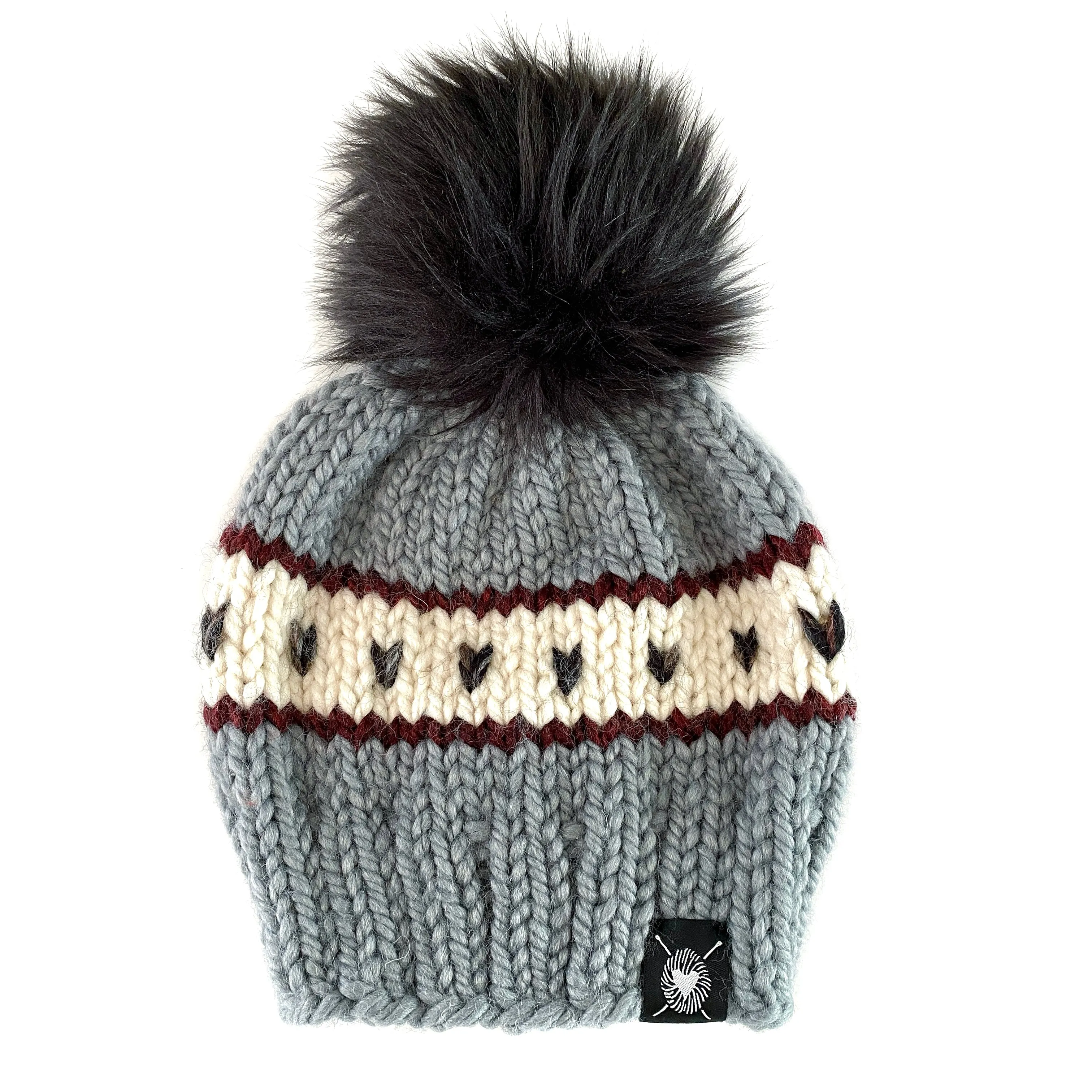 Zero Waste : Stripes   Tiny Hearts Faux Fur Pom-Pom Beanie